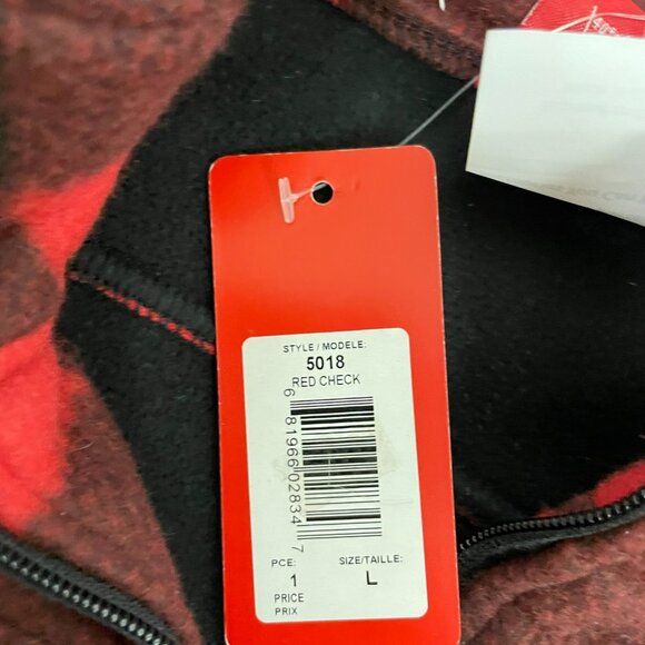 Northern Souvenirs Unisex Red Black Checkered Zip Up Canada Fleece Jacket Size L - Picture 7 of 13